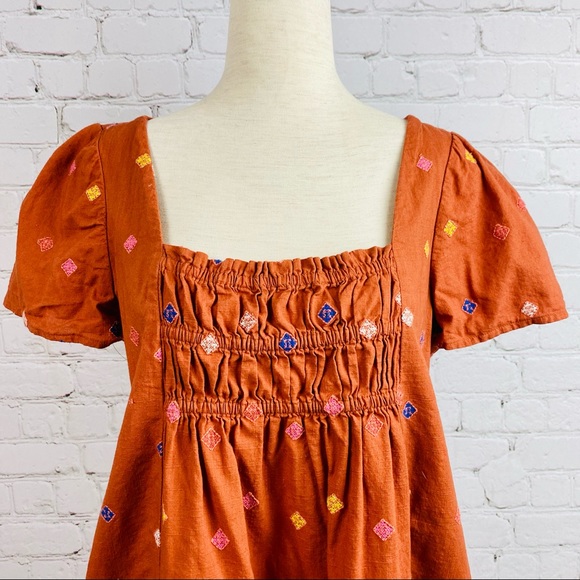 Free People Burnt Orange Embroidered Boho Dress - Picture 2 of 11